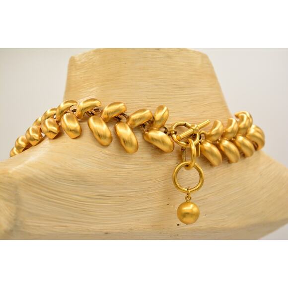 Anne Klein Vintage Chunky Collar Necklace Heavy Brushed Gold Satin Signed BinY - Picture 10 of 12